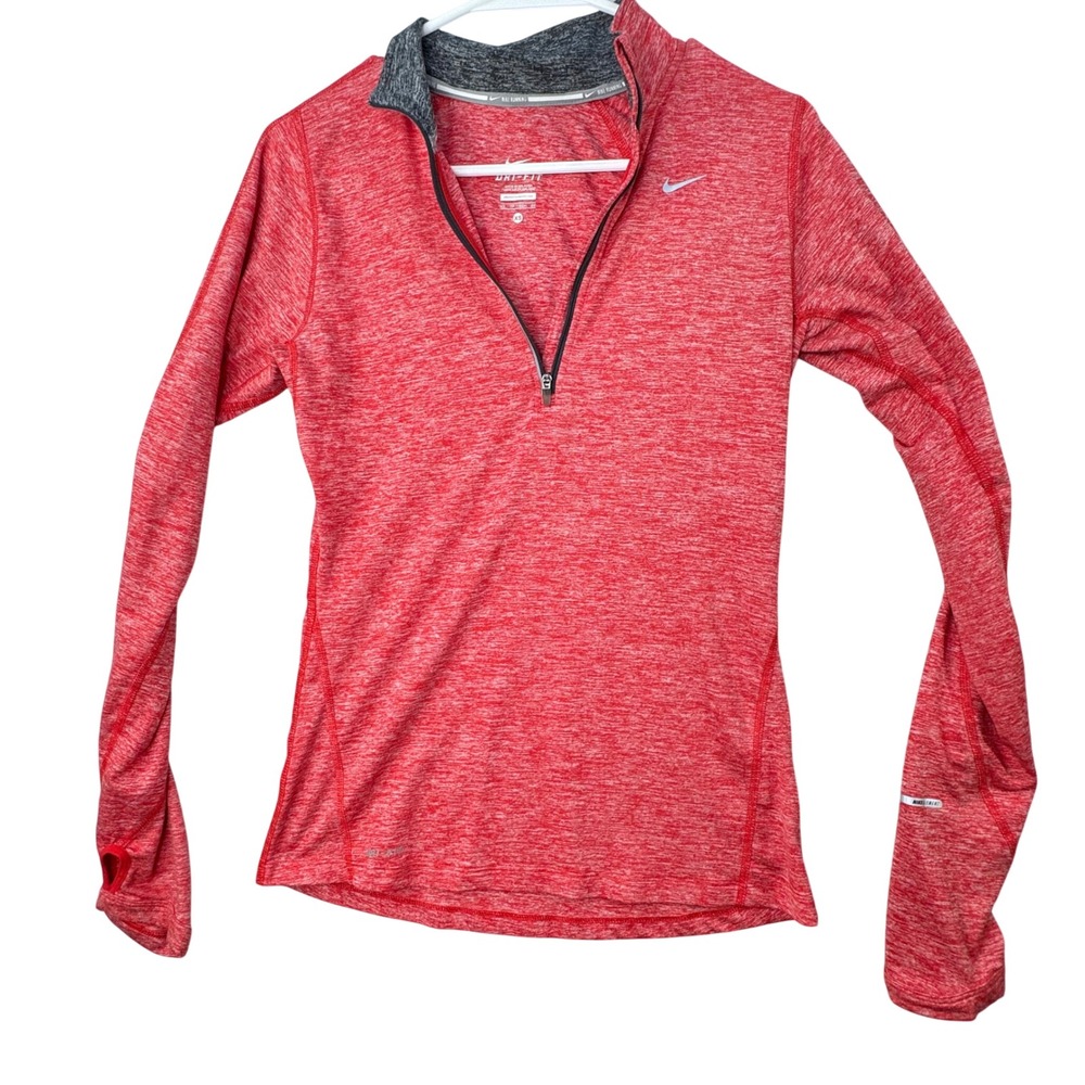 Nike Element Running Top Women XS Red Dri-FIT Quarter Zip Pullover Space Dye